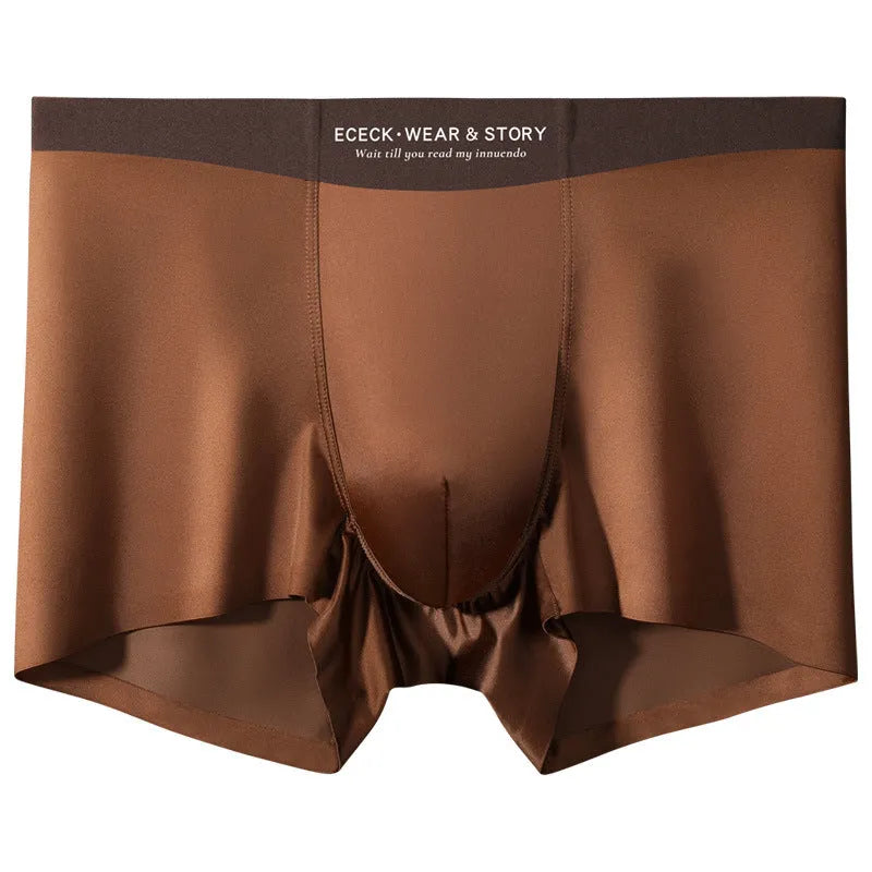 Men's colourblock Ice Silk seamless underwear in multiple colour options on size chart.