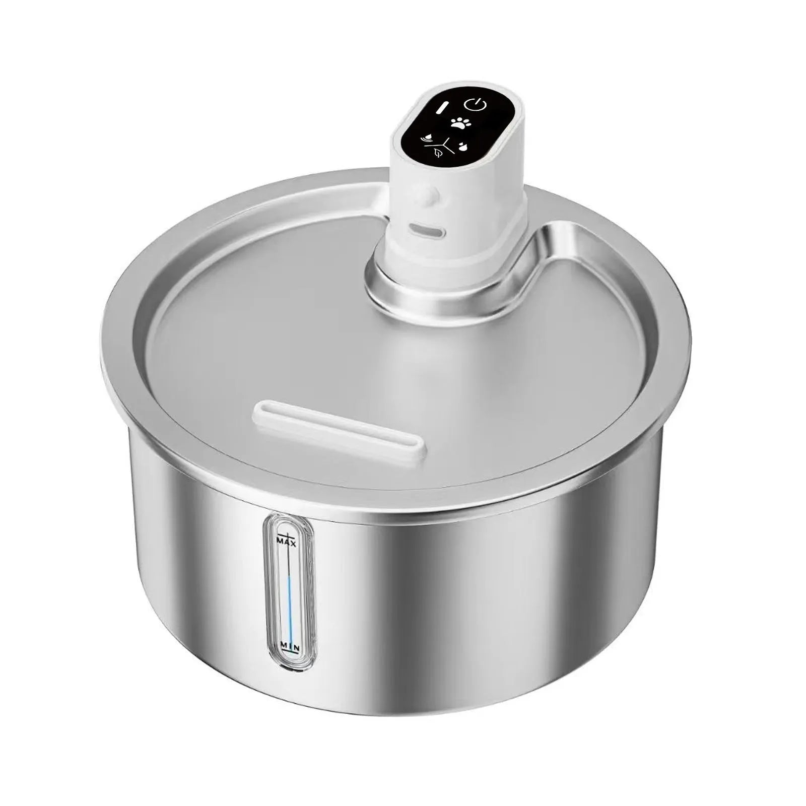Stainless steel heated cat water fountain with temperature control base in white or black
