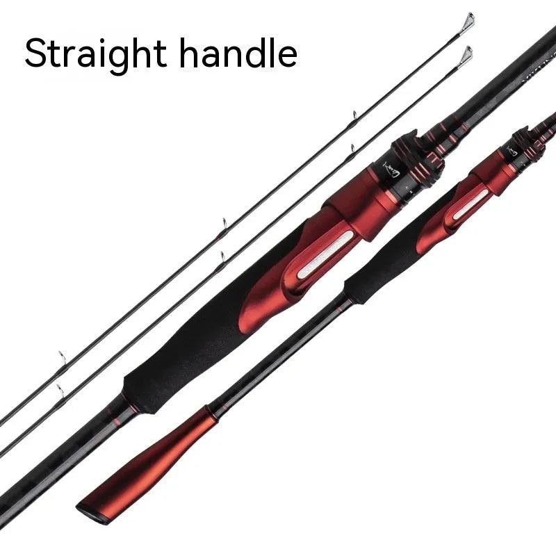 Carbon ultralight fishing rod with straight handle and pikestaff style options for light lure fishing
