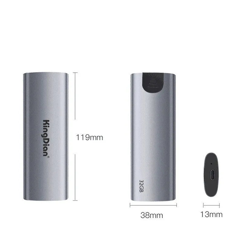 Grey mobile SSD external hard drive with direct USB 3.0 connection.