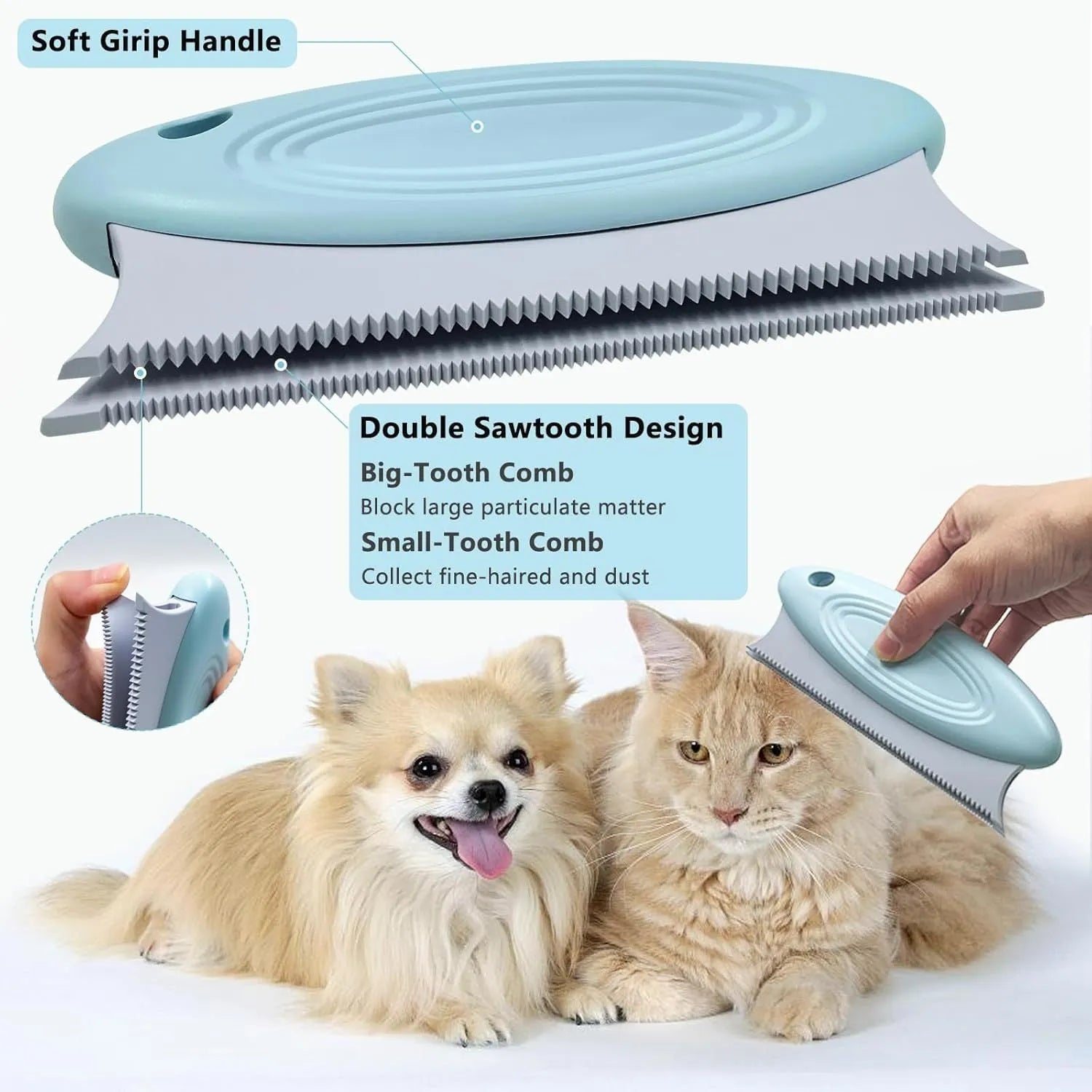 Green 3-piece pet hair remover set with metal lint shaver, silicone brush, and round carpet scraper.