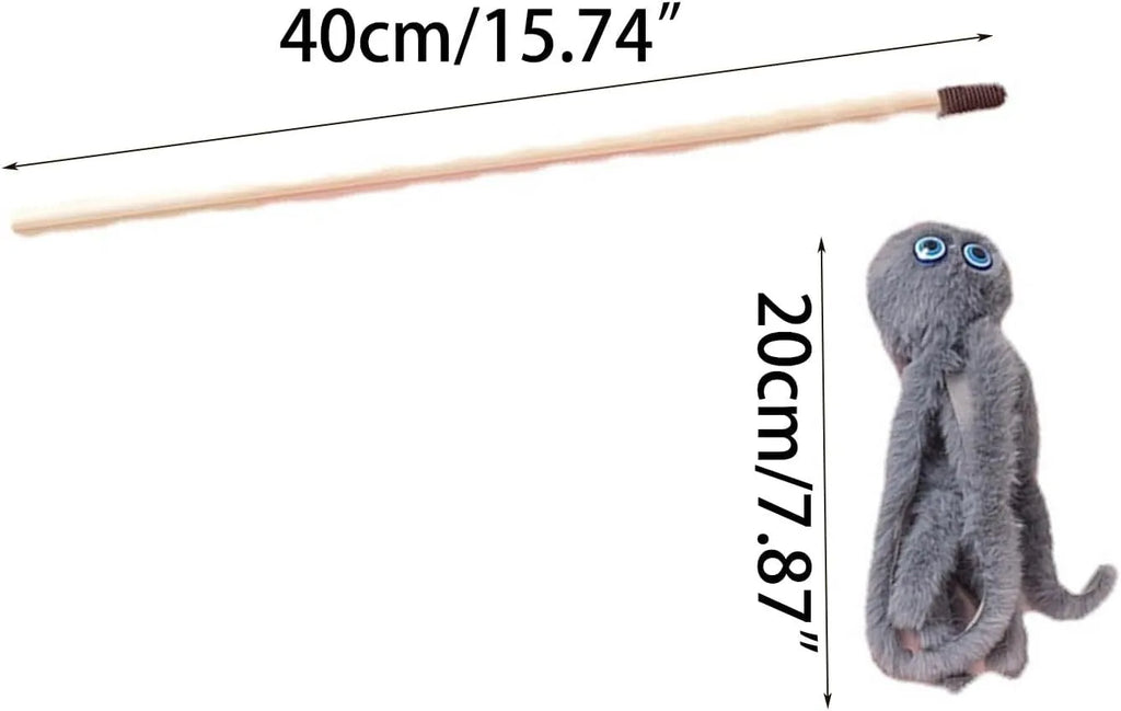 Octopus-themed cat toy with long handle in bright colours for indoor pet play