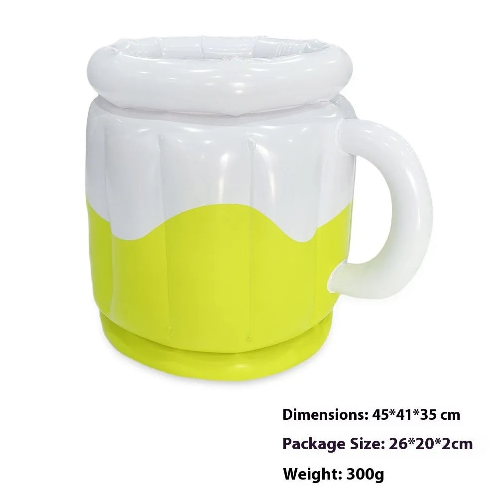 Yellow inflatable PVC ice bucket designed for chilling beer steins and drinks.