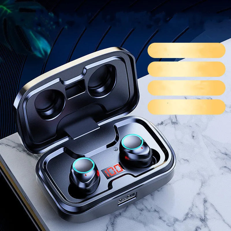 Wireless Bluetooth 5.0 in-ear earphones with private mould design in black, blue, and red colour options