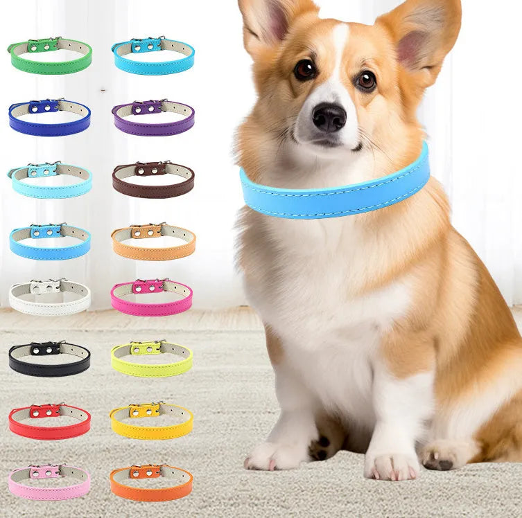 Small medium dog PU collar in monochrome casual style, multiple colours and sizes from XS to XXL