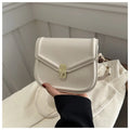 Soft PU leather messenger bag in clam shell design, shown in a horizontal square shape with a shoulder strap.
