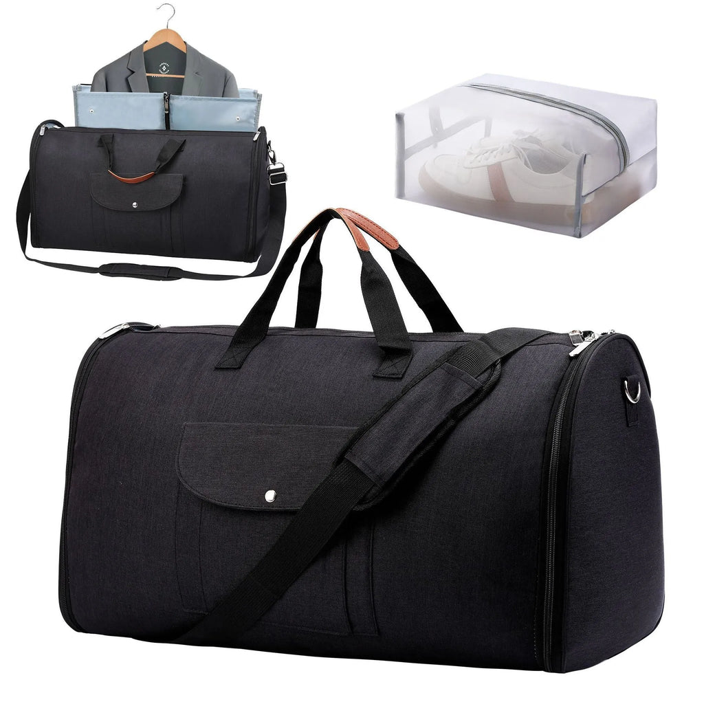 Folding Oxford cloth duffel bag in dark blue, grey, and black colours with 36-55 litre capacity