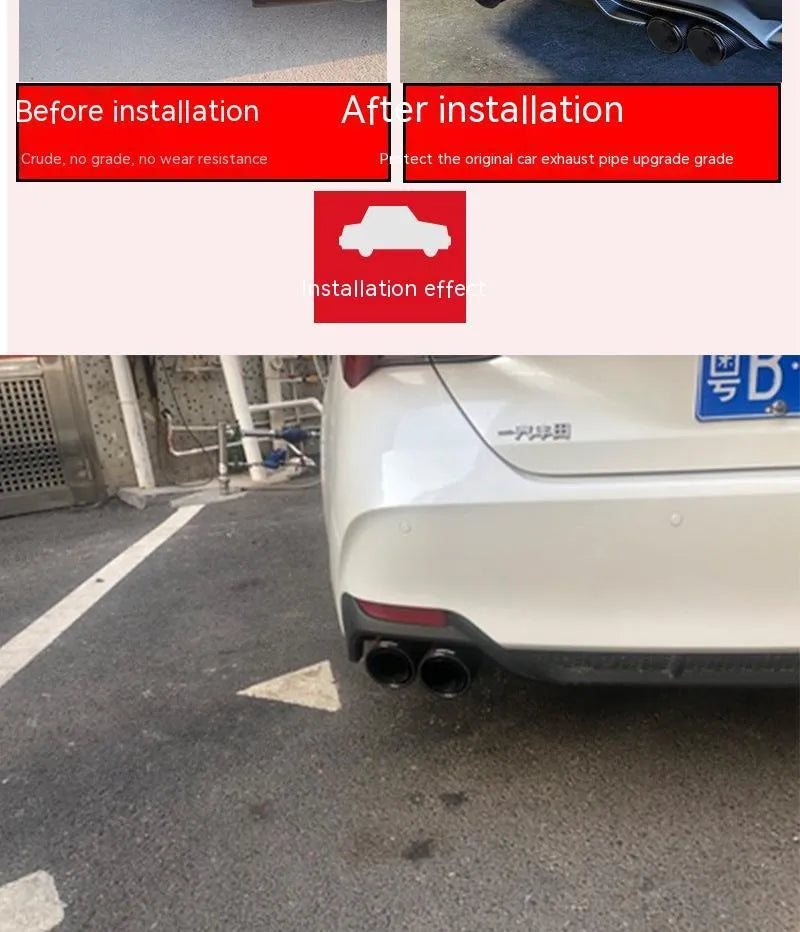 Black carbon fibre car exhaust pipe with double outlet tail nozzle, 250mm dimension