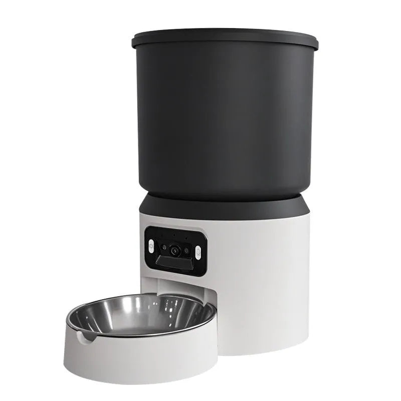 4L smart pet feeder with camera and stainless steel bowl