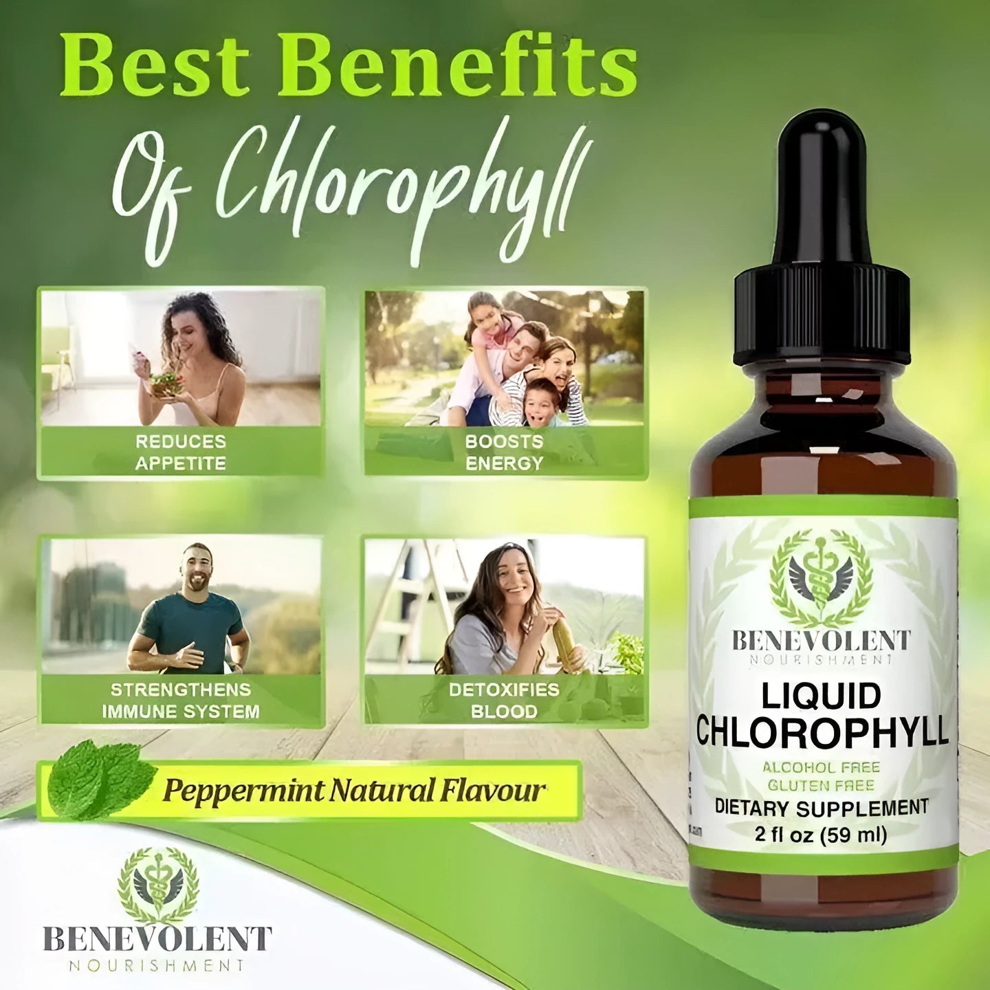 60ml bottle of Natural Body Odor Intestinal Care Liquid Chlorophyll Drops with dropper