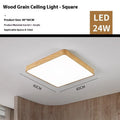 Nordic style square LED light with wood grain finish and iron frame in three size options