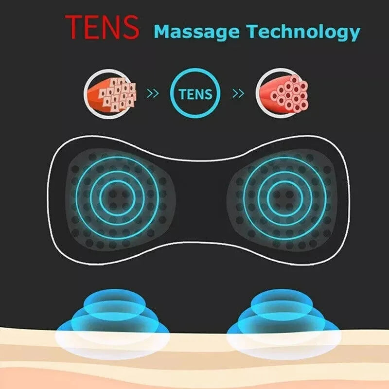 Mini electric shoulder and neck massager with massage patches, 15x7x2.3cm, black, rechargeable or battery powered