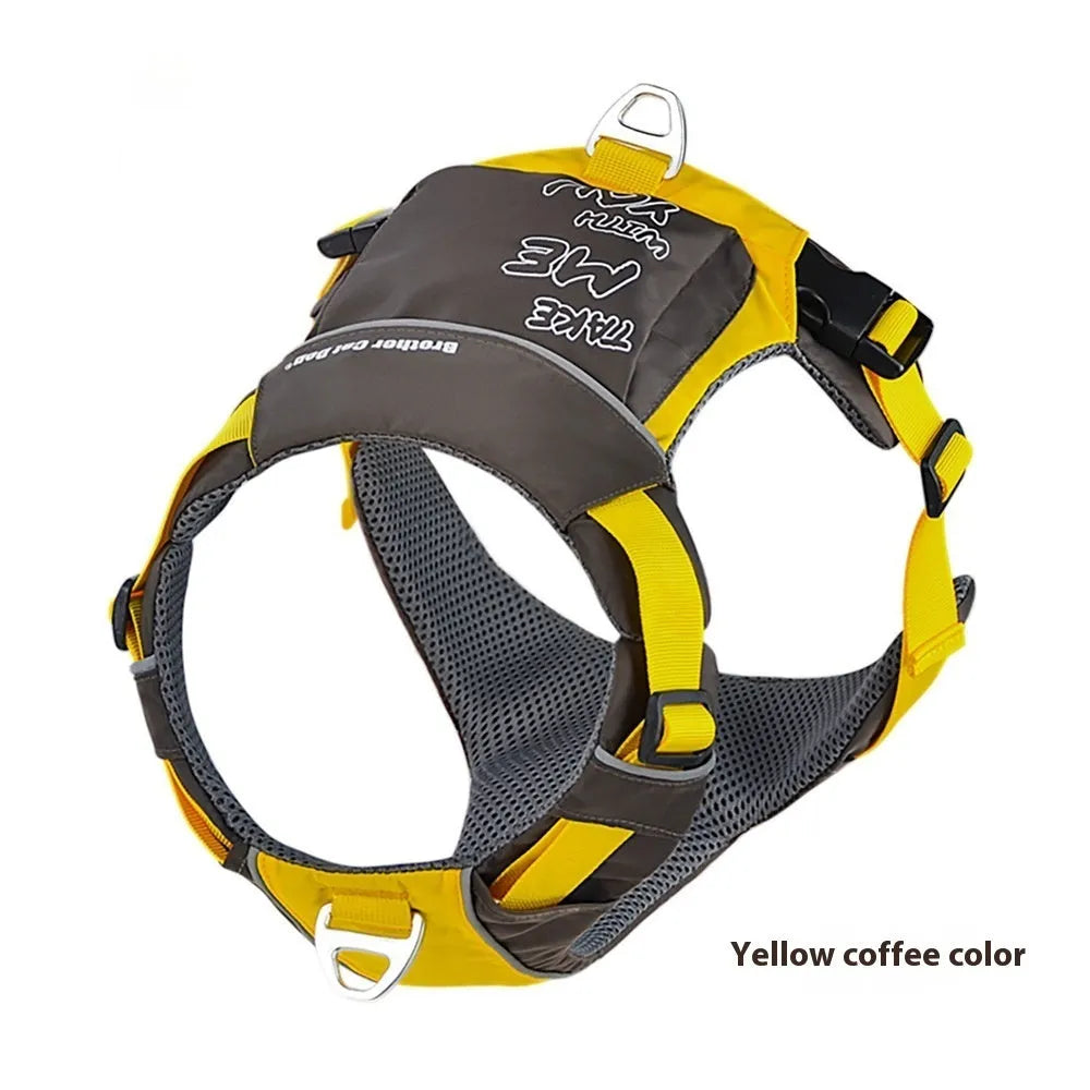 Orange blue nylon dog vest harness with hand rope attachment on single chest back design