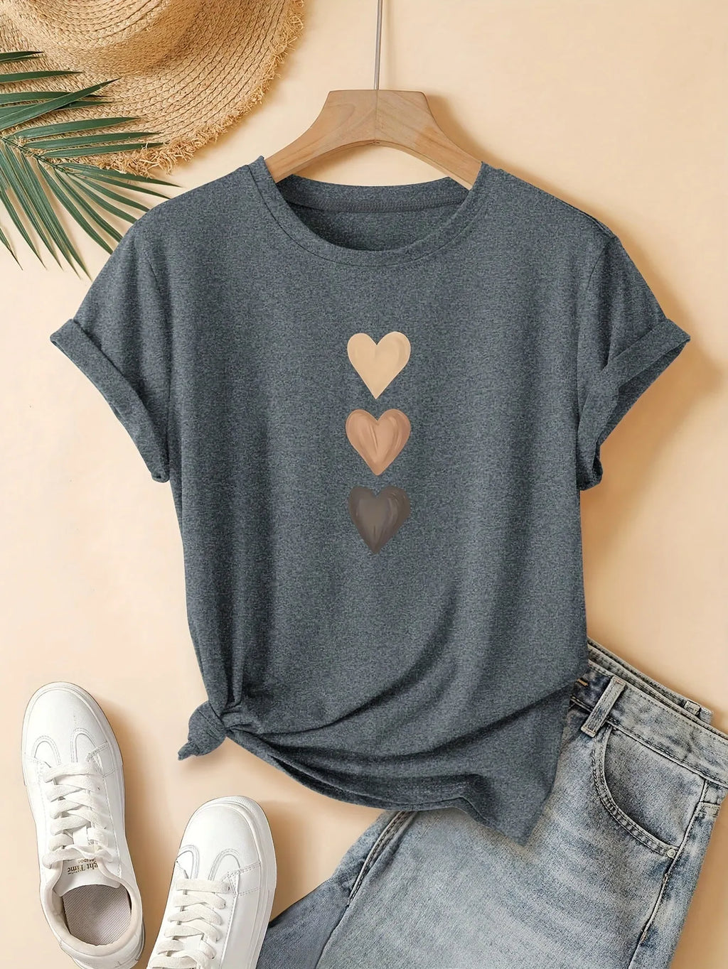 Women's pure cotton short sleeve T-shirt in art retro design, shown in a selection of available colours.