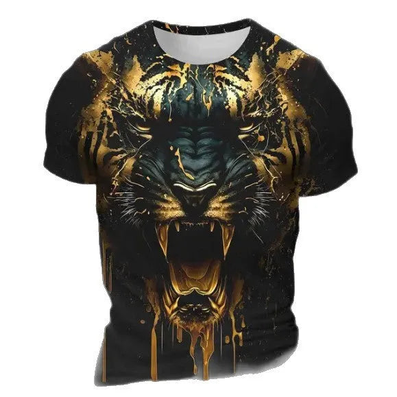 Men's 3D tiger pattern short sleeve T-shirt in bird eye polyester fabric