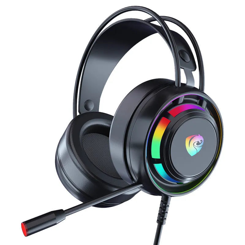 Black wired computer gaming headset with microphone showing over-ear design and dual plug options