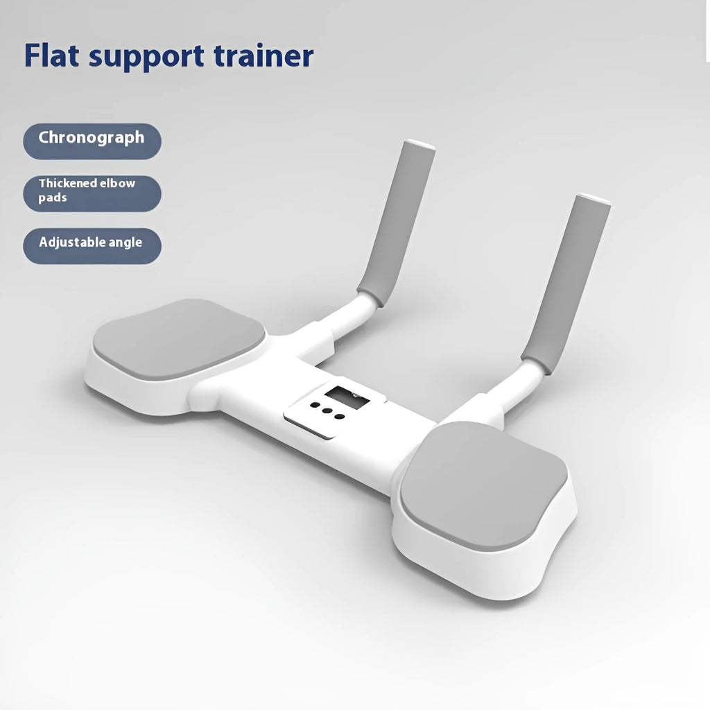 White flat support trainer with alloy aluminium frame on a wooden floor.