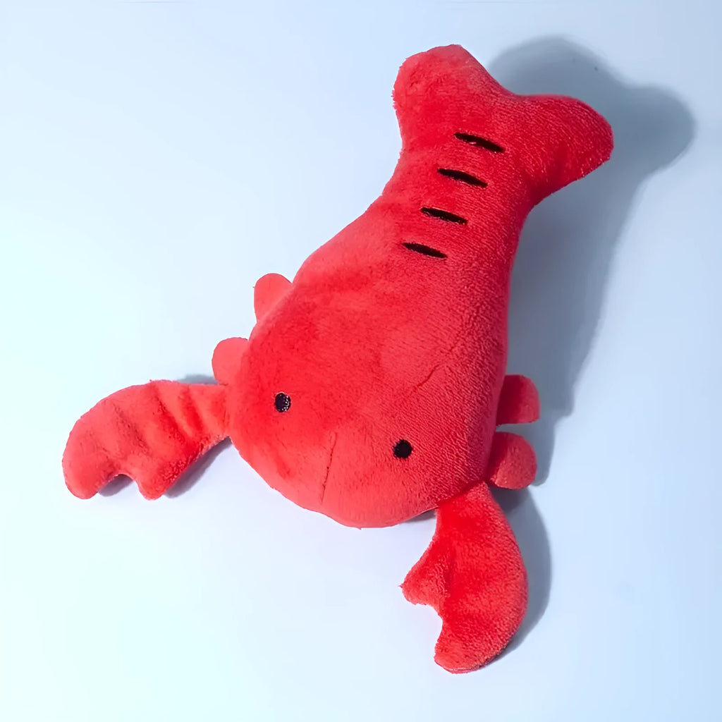 Red lobster plush dog toy with squeaker for small and medium breeds