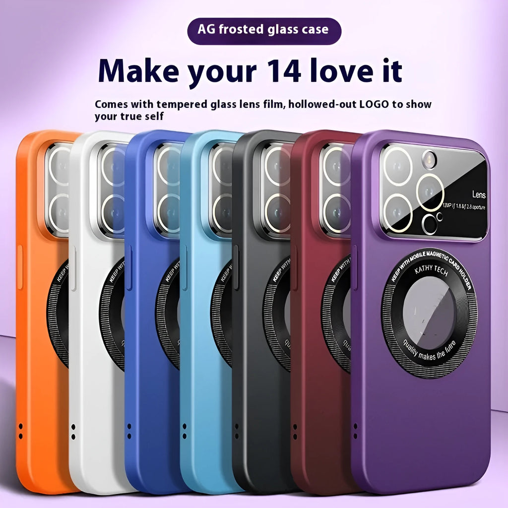 Magnetic large window drop-resistant PC phone case for iPhone 16 Pro Max, black frosted finish