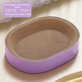 Large green oval corrugated paper cat scratch board serving as a nest for a cat.