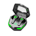 Black N35 wireless in-ear gaming Bluetooth headset shown with earplugs.