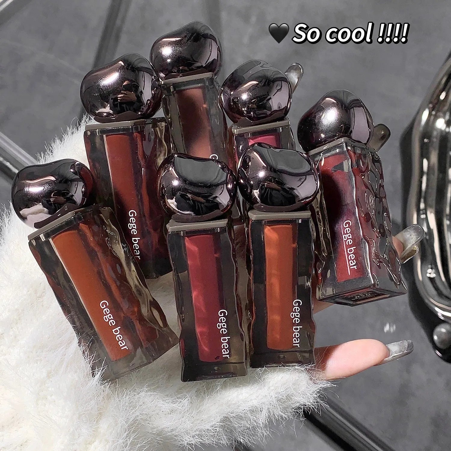 Glacier Lava Lip Lacquer mirror makeup product with built-in applicator in seven colour options