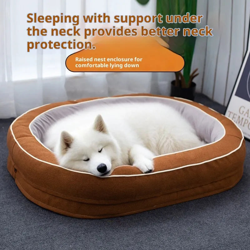 Four Seasons Universal oval pet bed in brown with removable cloth cover for dogs, large size