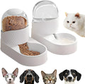 White automatic cat feeder and water dispenser set with wavy design, each bowl 33.5 cm long.
