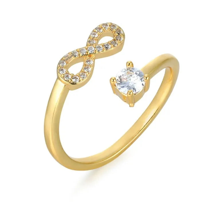 Personalised geometric open ring with zircon stones showing letter options