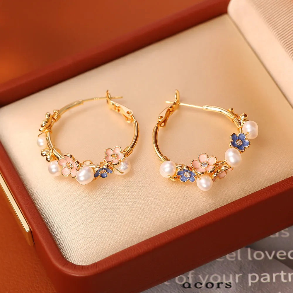 Natural freshwater pearl flower earrings on gold-plated copper for women affordable luxury fashion