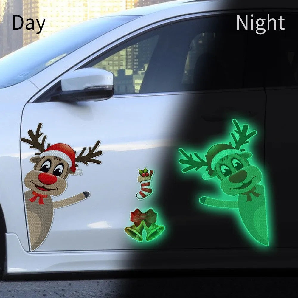 Christmas elk bell cartoon design magnetic bumper stickers with reflective luminous properties