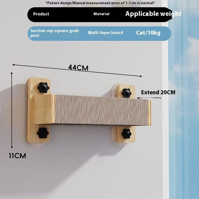 Space capsule suspended cat scratching post mounted on wall with sisal scratching surface
