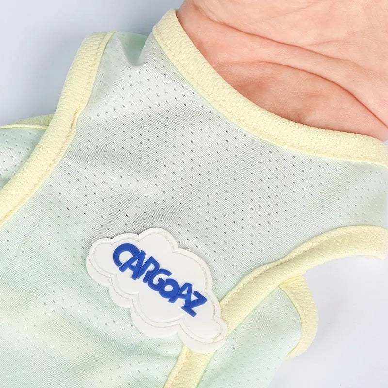 Polyester cat summer vest in grass green colour showing sports style design and lightweight construction