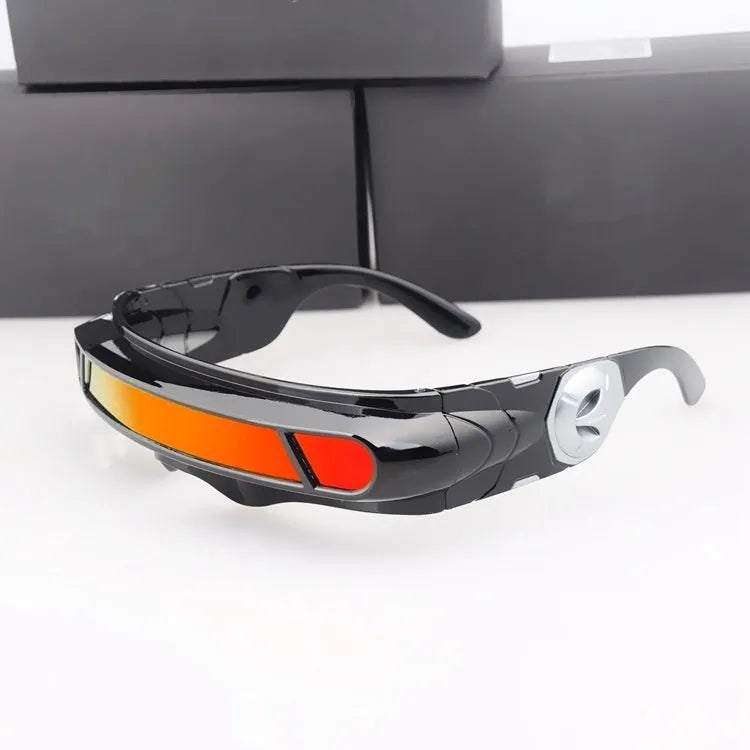 Polarised sunglasses with black PC sports frame and colour film lenses.