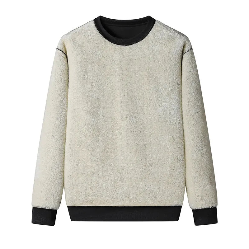 Thickened winter sports men's sweatshirt with rabbit hair fabric in loose fit, available in multiple colours