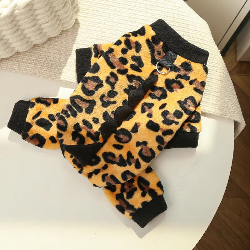 Fleece leopard print dog coat for French Bulldogs in four colours, sizes XS to 2XL