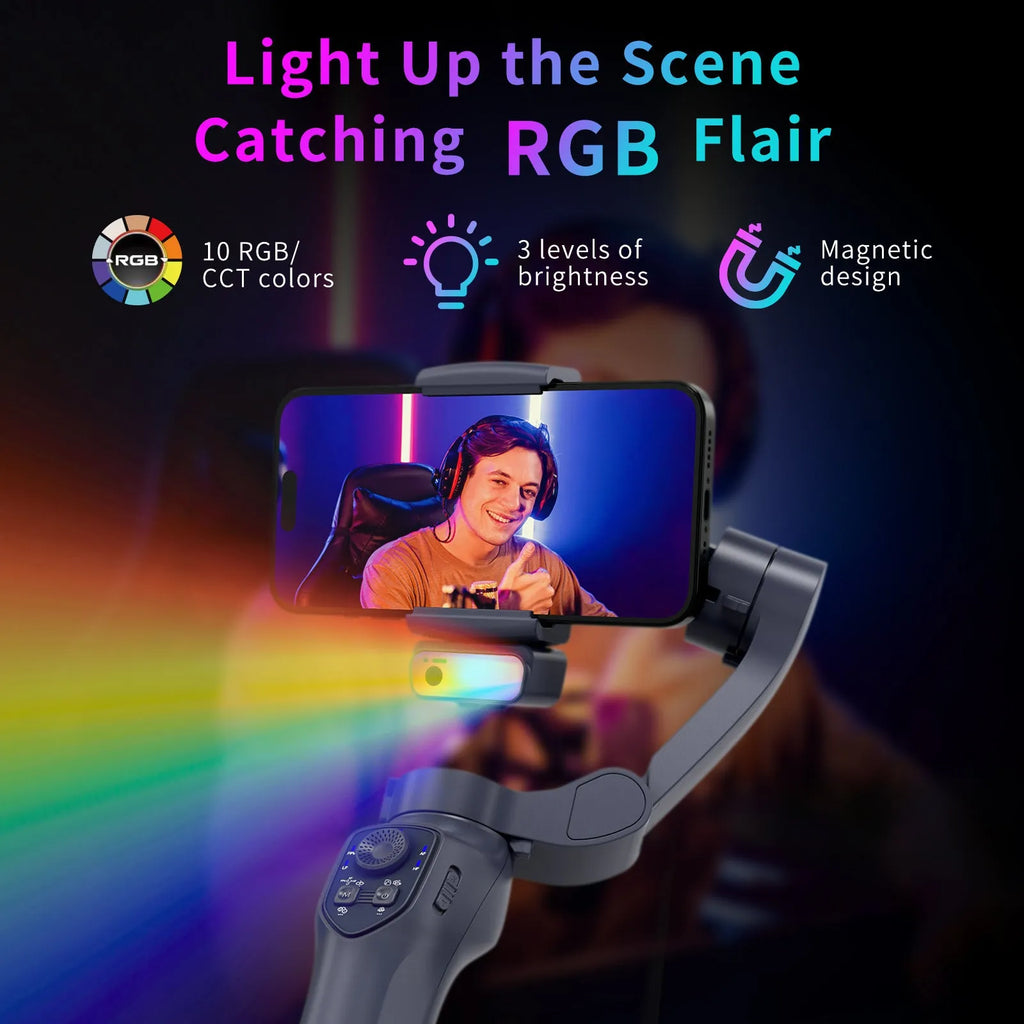 Foldable handheld smartphone video stabiliser gimbal in L7Cpro gun colour