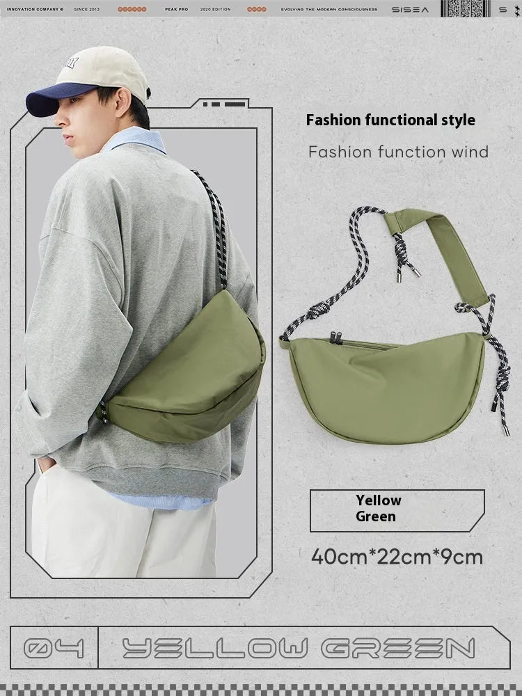 Men's lightweight nylon messenger bag in solid colour with large capacity for commuting