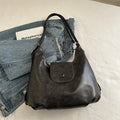 Women's black PU leather horizontal square shoulder bag with single strap and mobile phone compartment