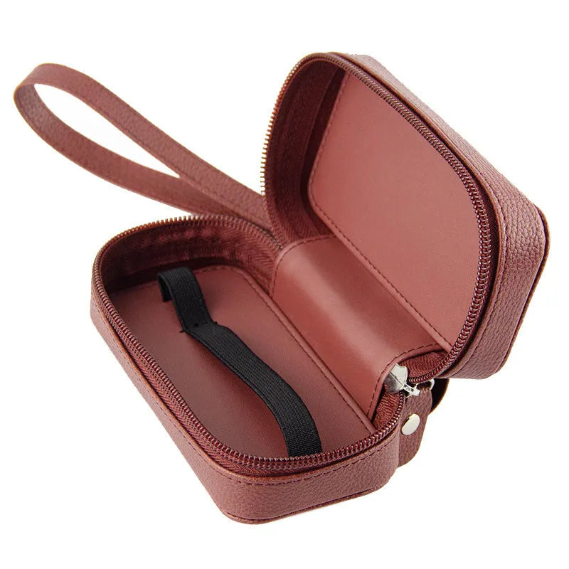 General-purpose lychee pattern leather storage bag, 13cm x 6.5cm x 5.3cm, in black with textured cover