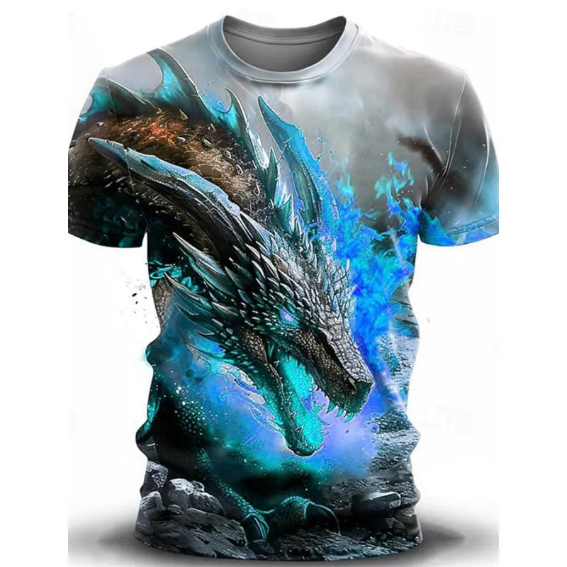Men's short-sleeve T-shirt with a large 3D wind dragon graphic print on the front.