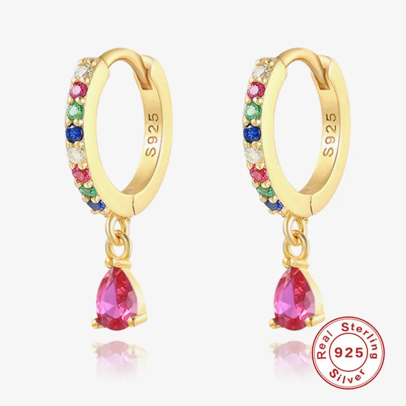 S925 sterling silver geometric water drop earrings with electroplated finish and decorative stone inlay.