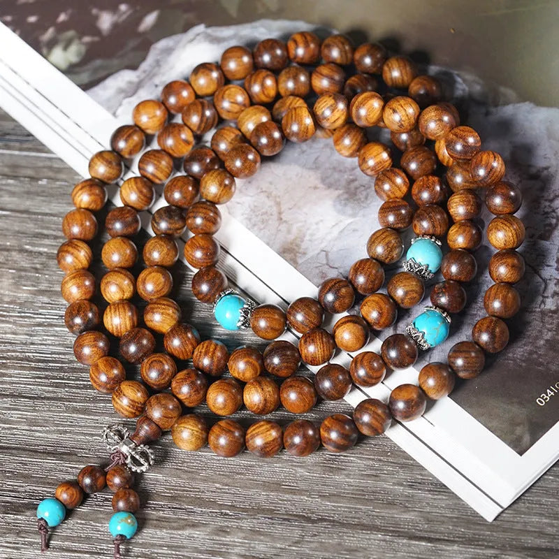 108-bead stone bracelet with hand-polished geometric lvzhu beads