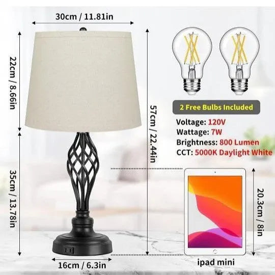 European style alloy bedside table lamp with touch dimming controls and USB charging socket