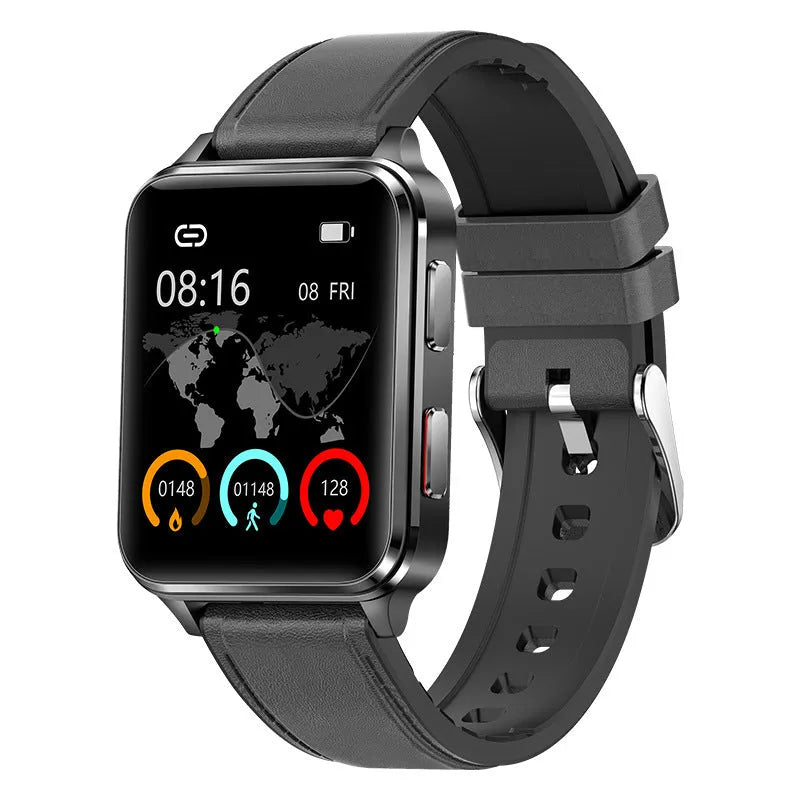 Air Type multi-sport watch with 1.70 inch tempered glass screen and blue silicone wristband showing heart rate data