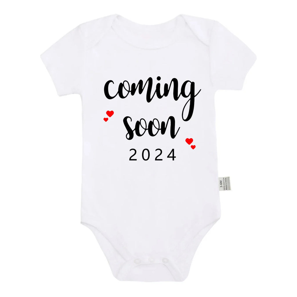 Announced Pregnancy 2024 newborn baby romper in pure cotton with short sleeves, triangle jumpsuit style, white colour, size 0-3M