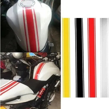 Long black and silver reflective pinstripe sticker for motorcycle gas tank lid.