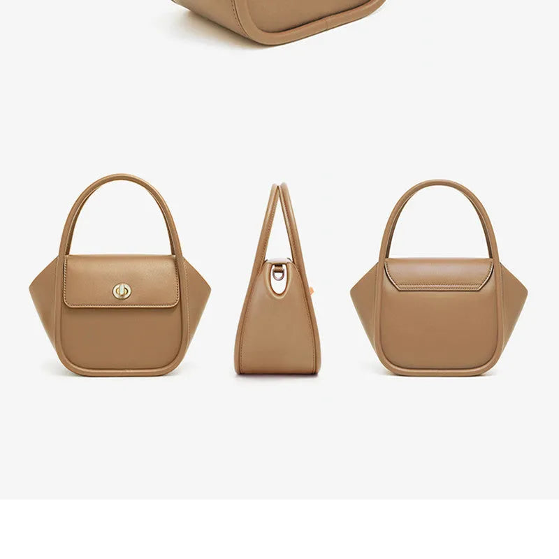Genuine cow leather wing-shaped tote bag with buckle detail and cross-body shoulder strap