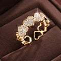 Adjustable opening gold colour couples ring with love heart design and diamond texture