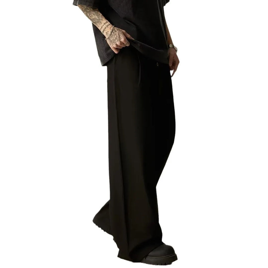 Men's solid colour vertical tube wide-leg trousers with button fly and straight-leg design